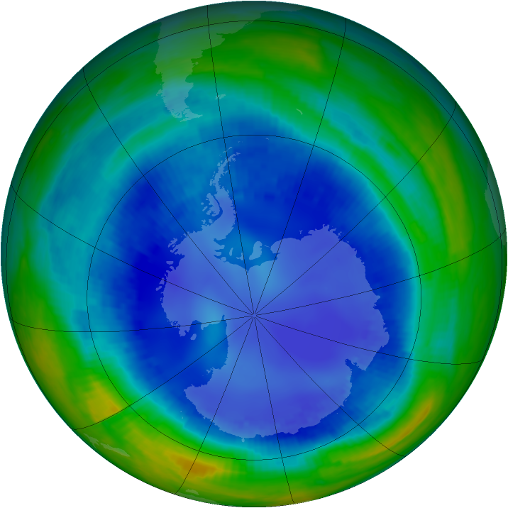 Antarctic ozone map for 16 August 2000